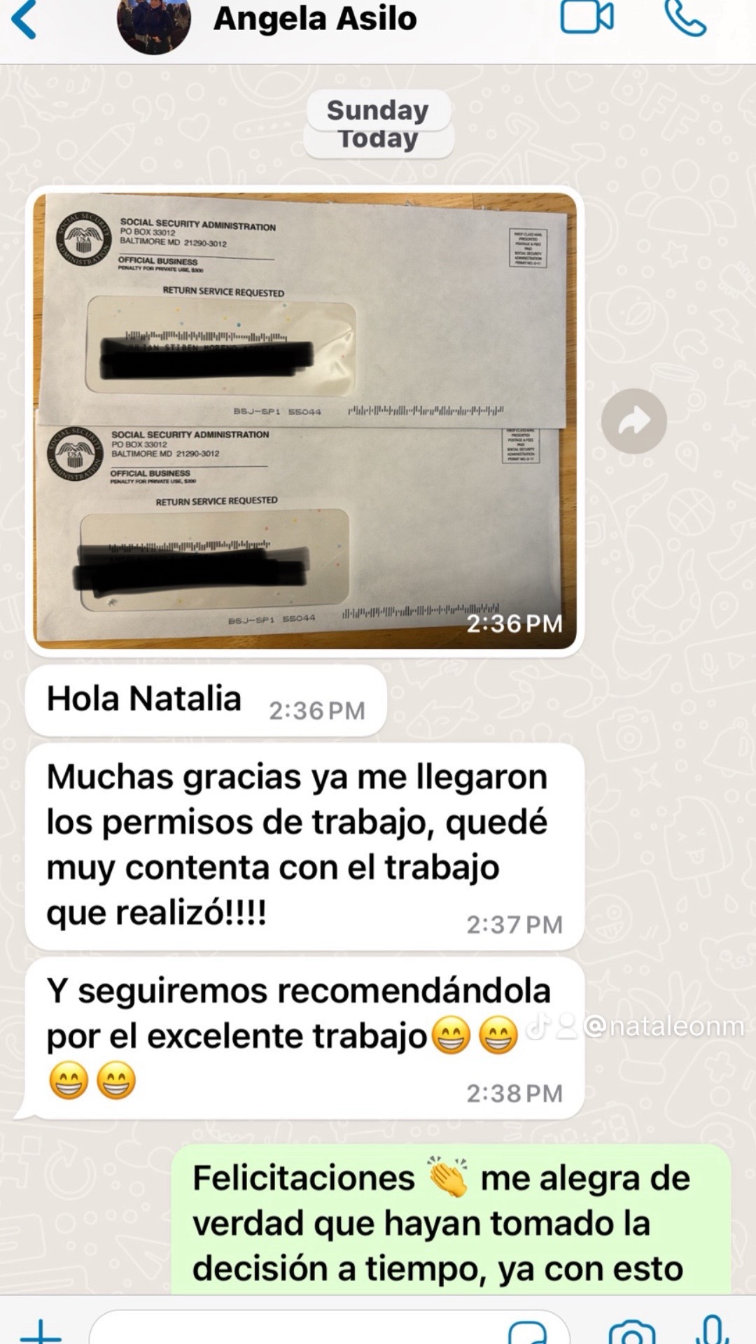 Permisos de trabajo recibidos